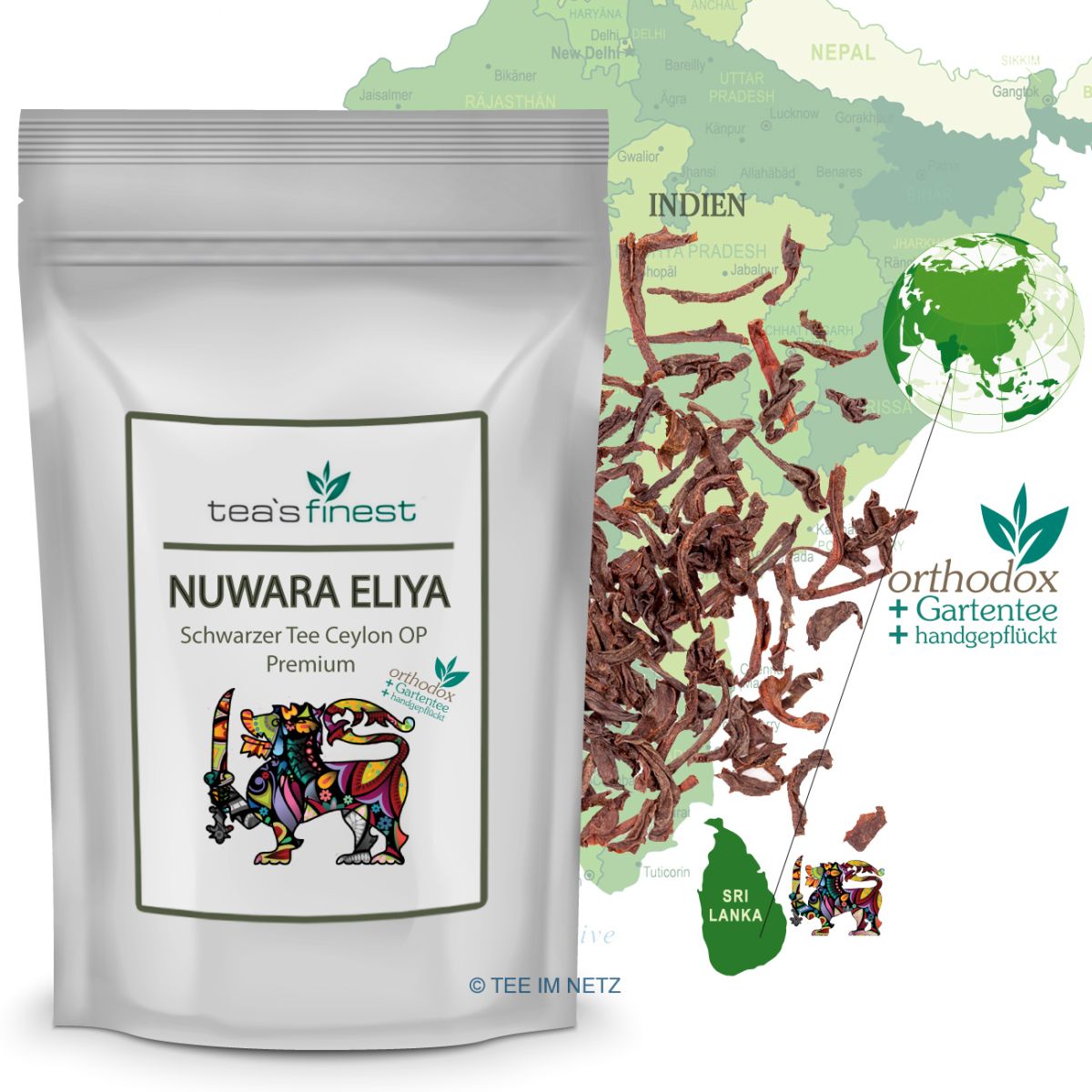 Artikelbild 1 des Artikels “tea`s finest Schwarzer Tee Nuwara Eliya Ceylon OP Premium 250 Gramm“