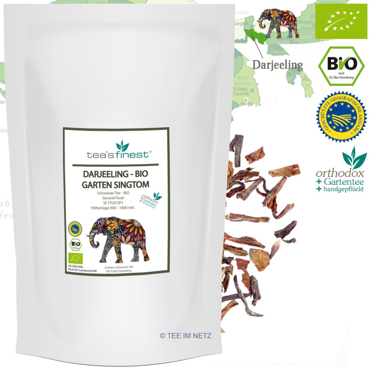 Artikelbild 1 des Artikels “BioLeaf Schwarzer Tee Darjeeling* Singtom SFTGFOP1-BIO 100 Gramm“