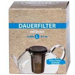 Tee-Dauerfilter aus Edelstahl mit Deckel / L 