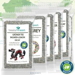 tea`s finest Probierset Grüner Tee entkoffeiniert 6 x 4  Gramm