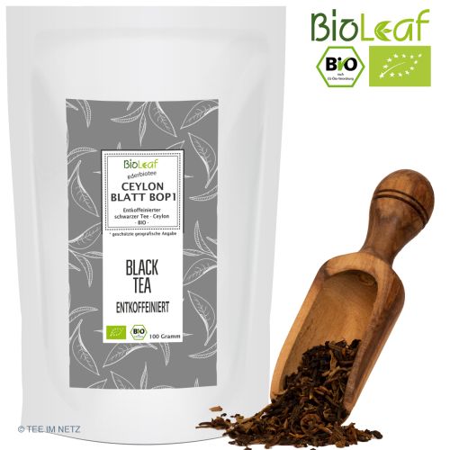 BioLeaf Schwarzer Tee Ceylon Blatt BOP1 entkoffeiniert -BIO 100 Gramm